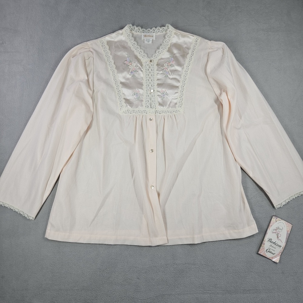 Vintage Barbizon Dressing Night Shirt Womens L Embroidered Lace Sleepwear Soft